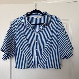 Frame Denim Blue and White Striped Button Down Shirt